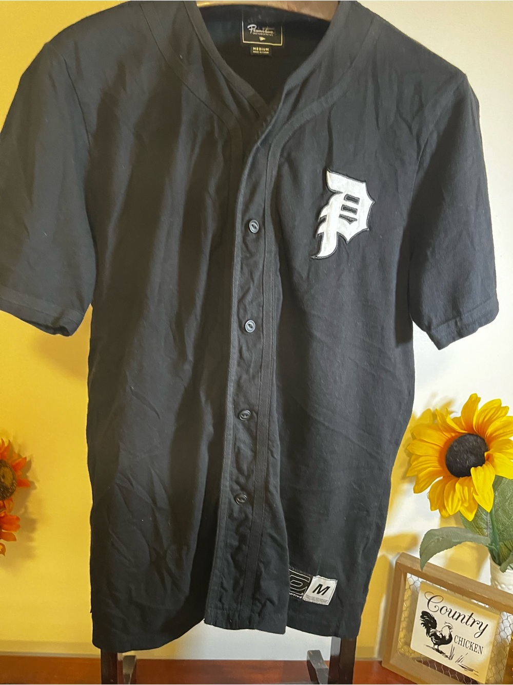 Primitive Black Button-Up Baseball Jersey with White 'P' Logo - Picture 8 of 8